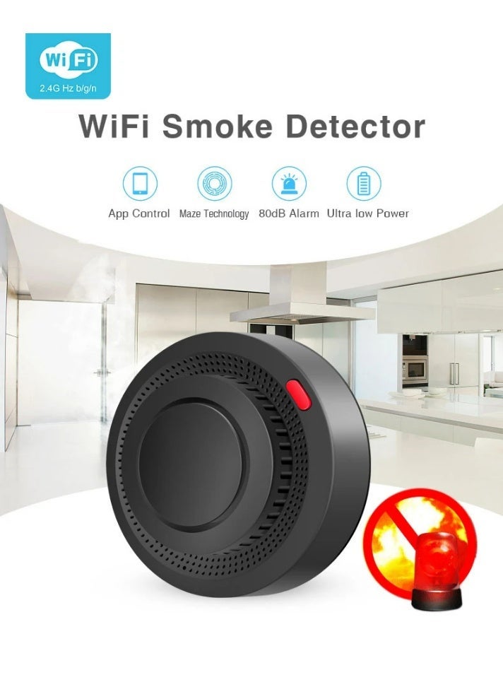WiFi Smoke Detector with App Control, Remote Alarm and SMS Notification, 80dB Audible Alert, Ultra Low Power Maze Technology, Smart Smoke Alarm Detector Tuya APP - Image 1
